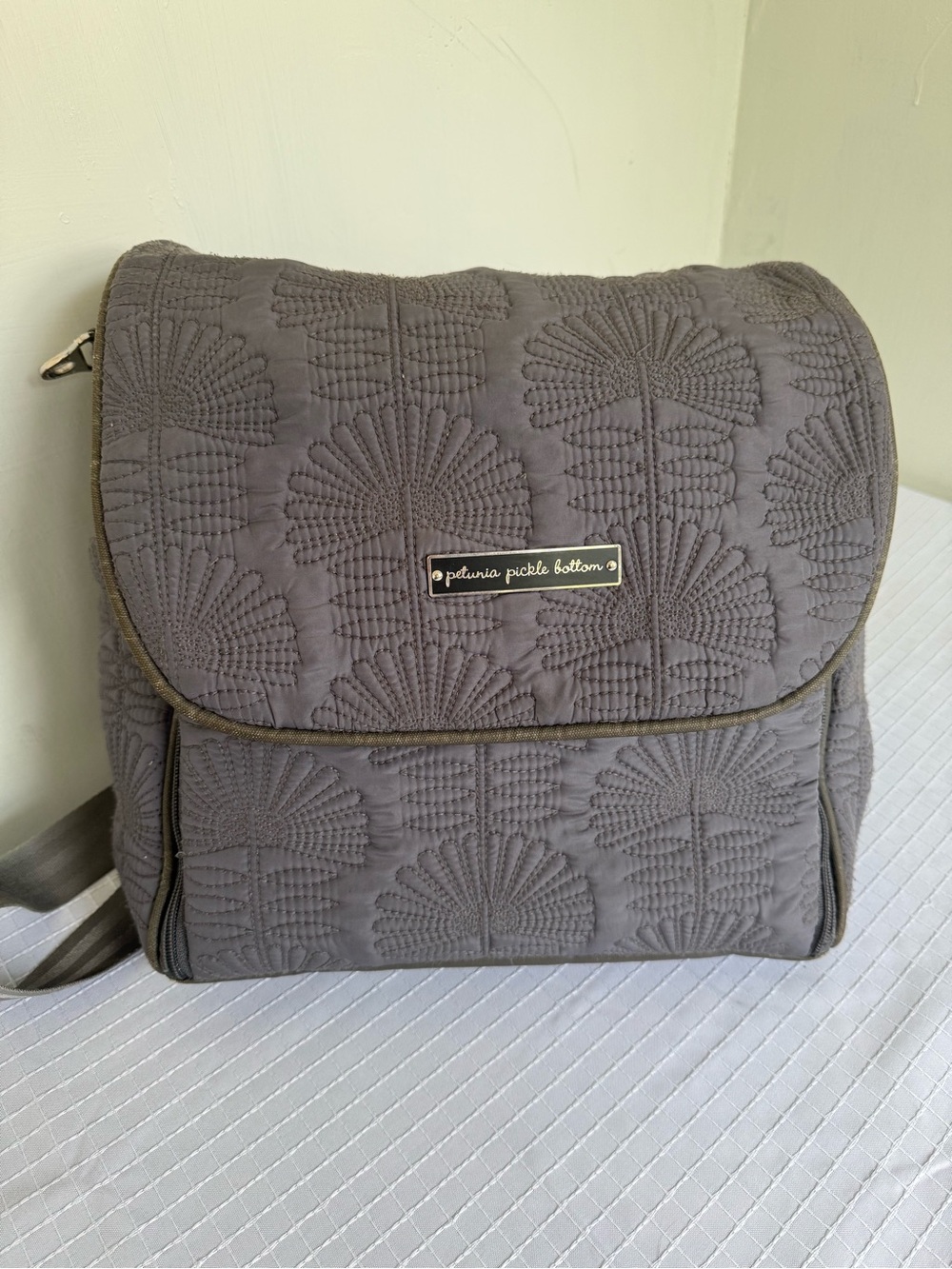 Petunia Pickle Bottom Gray Quilted Backpack Diaper Bag